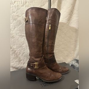 Vince Camuto Basira burly brown pull up knee high leather boots,  women’s size 9